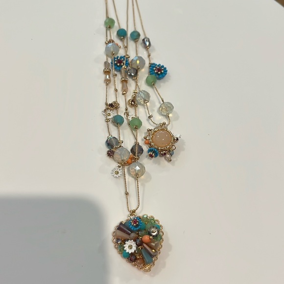 BETSEY JOHNSON WEAVE SEW Layering Heart Pendant Necklace BRAND NEW - Picture 2 of 8